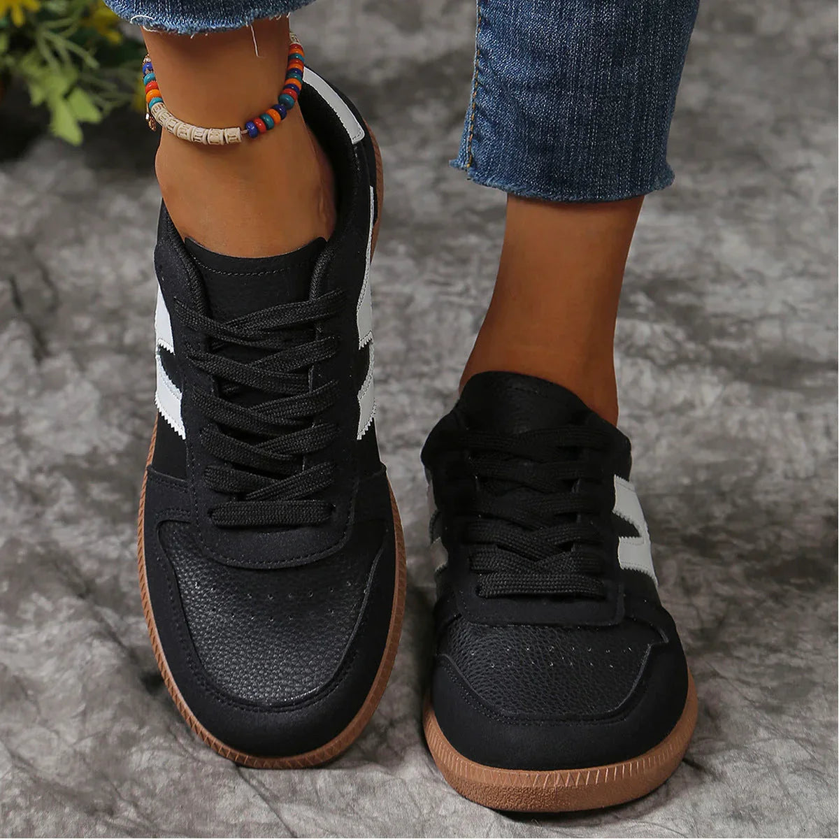 New Colorblock Lace-up Flats Shoes Fashion Round Toe Slip On Casual Shoes For Women - VAleG