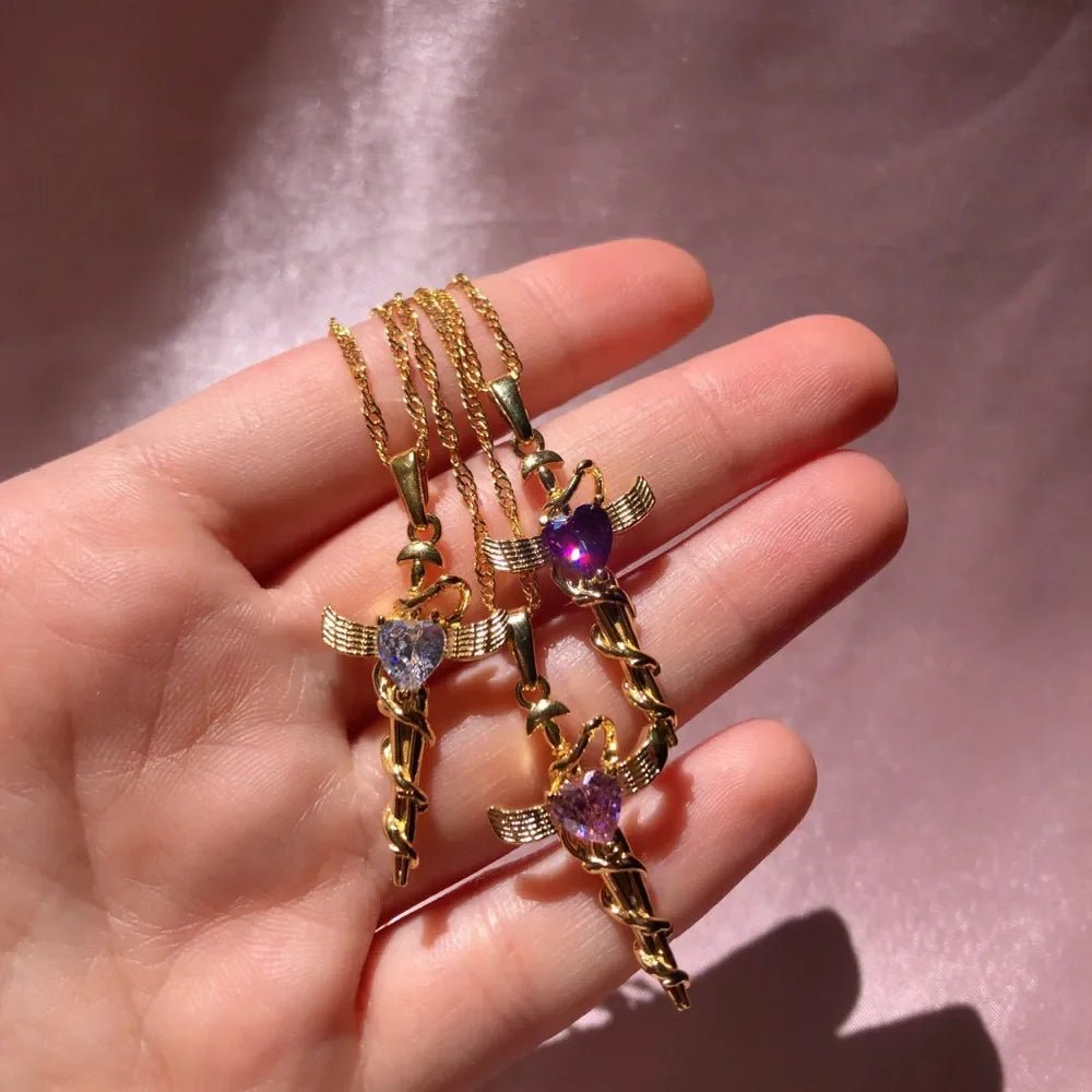 Copper Zircon Cross Pendant Necklace - VAleG