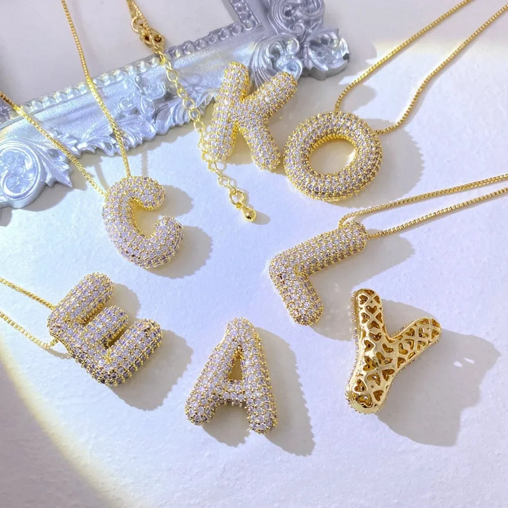 Inlaid Zircon Bubble Initial Necklace - VAleG