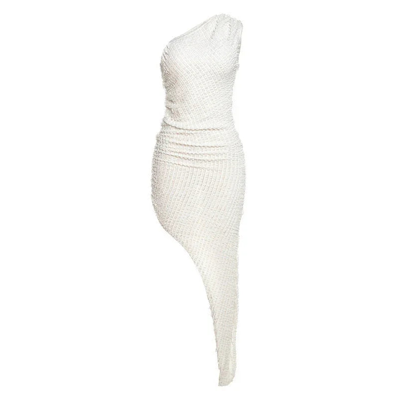 Fashion Shoulder Sleeve Irregular Hem Dress - VAleG