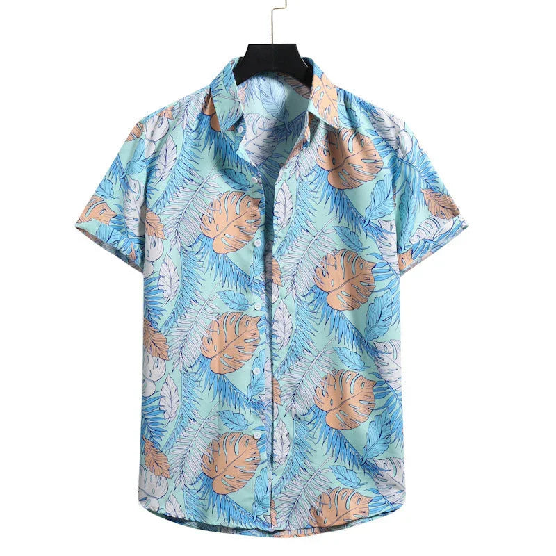 Lapel Cotton Slim-fit Printed Bamboo Shirt - VAleG