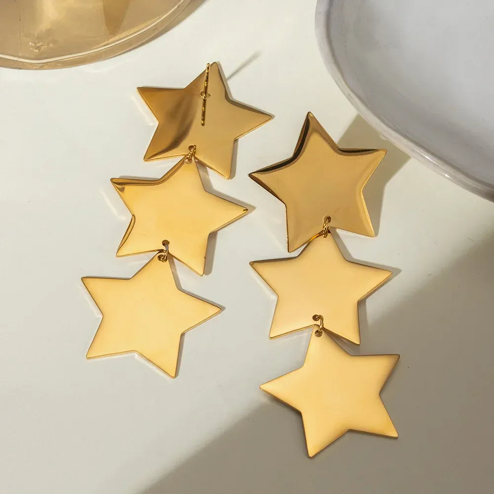 18K Gold-Plated Stainless Steel Star Earrings - VAleG