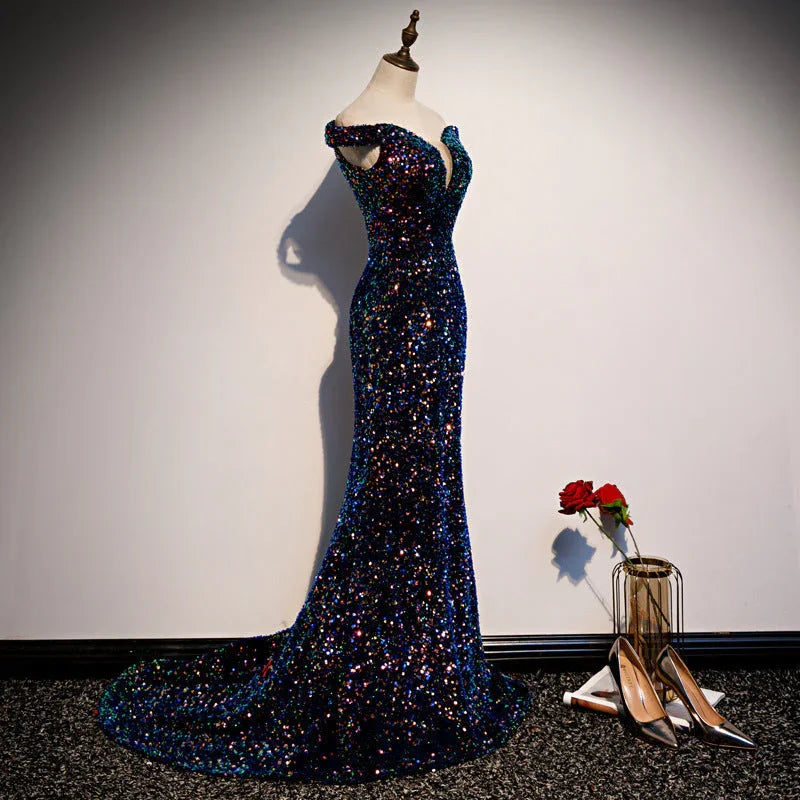 Banquet Long Temperament Fishtail Sequins Dignified Atmosphere Trailing Skirt - VAleG