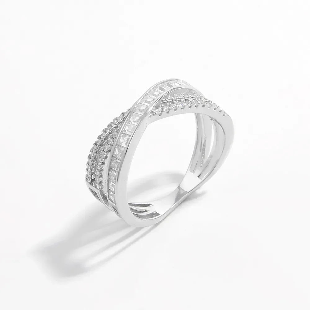 X Shape Inlaid Zircon 925 Sterling Silver Ring - VAleG