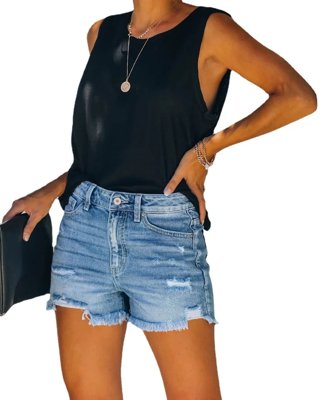 Women's Temperament Fashion Hole Denim Casual Shorts - VAleG