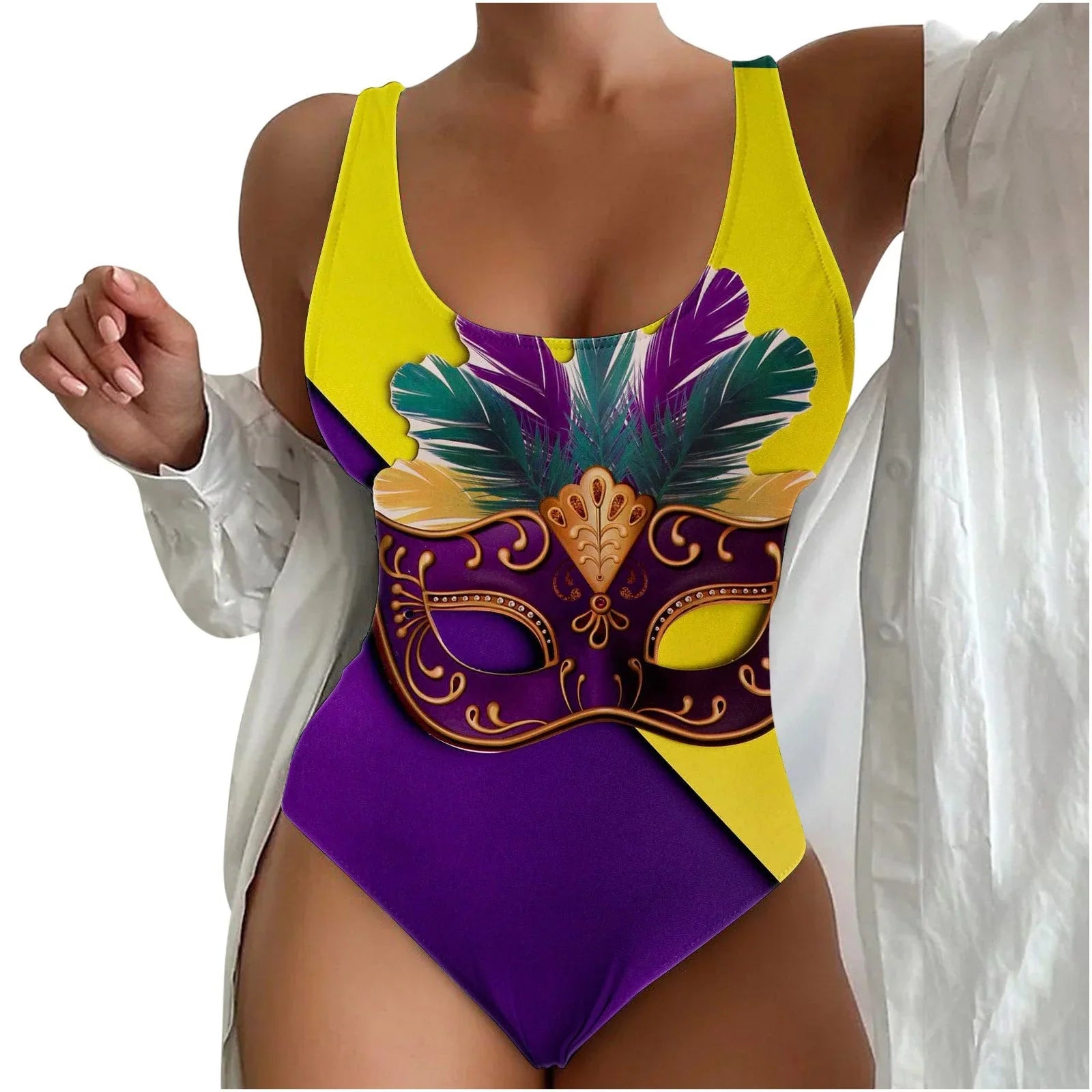Women's Seaside Beach Swimsuit 3D Contrast Color One-piece Swimsuit - VAleG