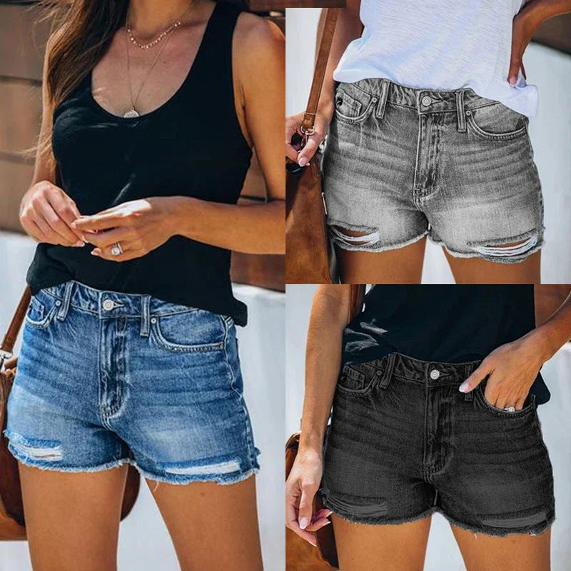 Summer Hole Denim Shorts Female Fringe Jeans - VAleG