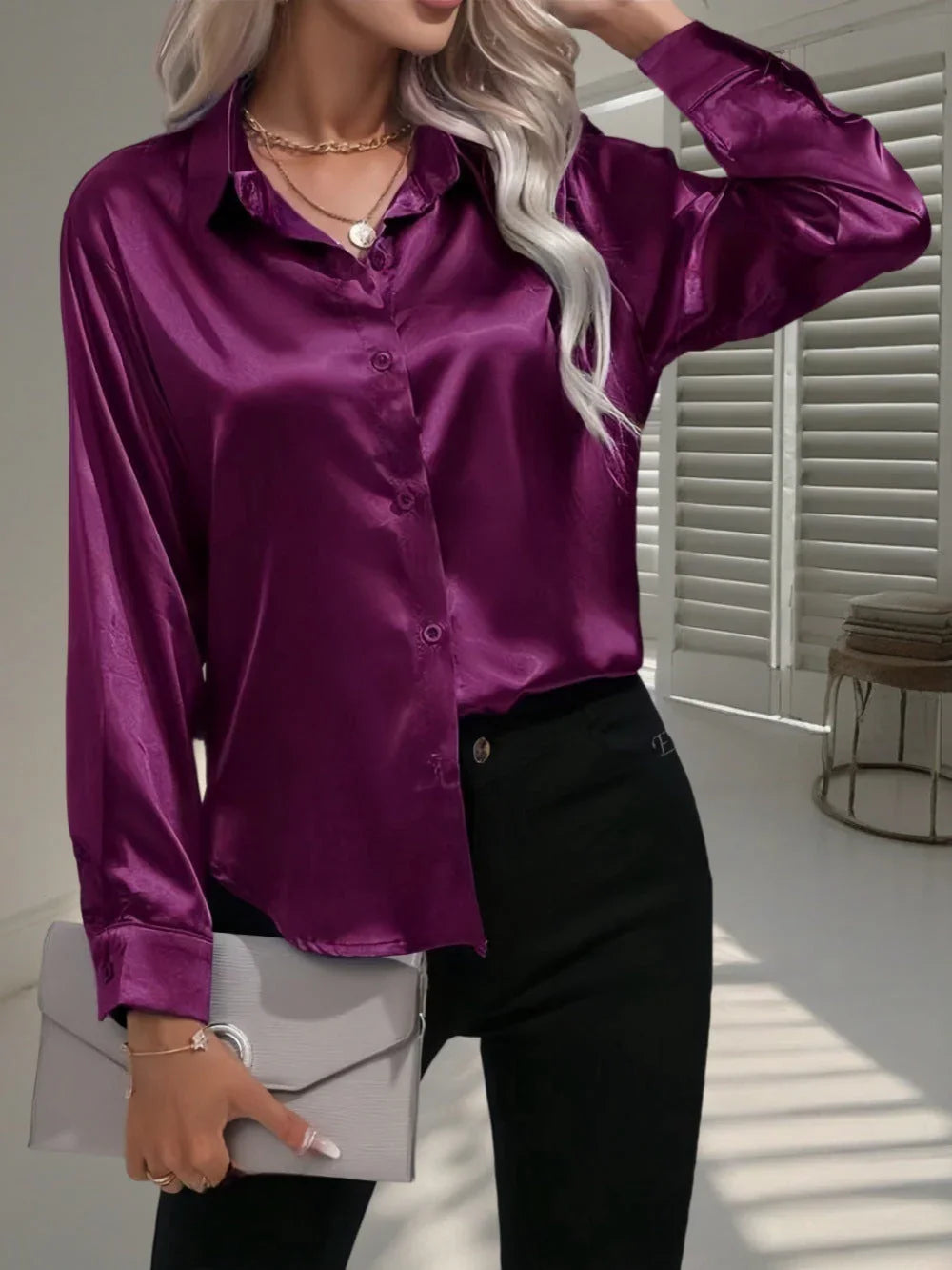 Women's Shirt Satin Silk-like Long Sleeve - VAleG