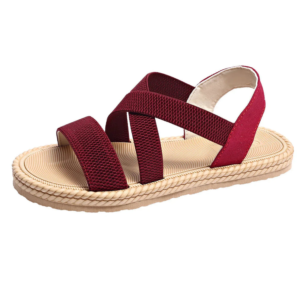 Women's Elastic Band Casual Student Plus Size Beach Roman Sandals - VAleG