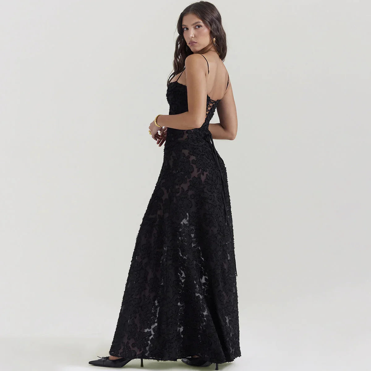 Fashion Suspender Lace Long Dress Summer Strapless Collar Elegant Evening Dresses For Women - VAleG