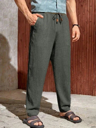Men's Casual Cotton And Linen Drawstring Trousers Breathable Casual Versatile - VAleG