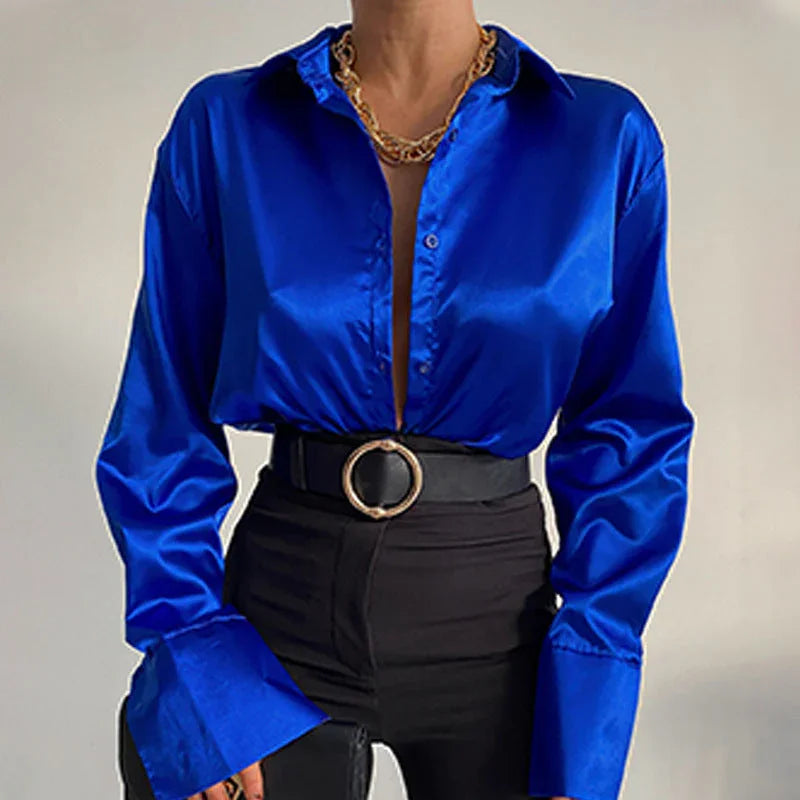 Autumn Cotton Long Sleeve Solid Color Polo Collar Single-breasted Shirt - VAleG