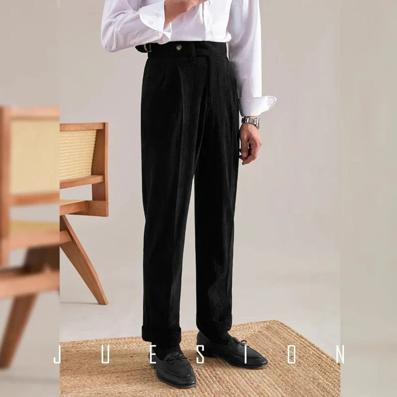 Autumn And Winter Corduroy Suit Pants Man Pair Pleated Design Loose Straight - VAleG