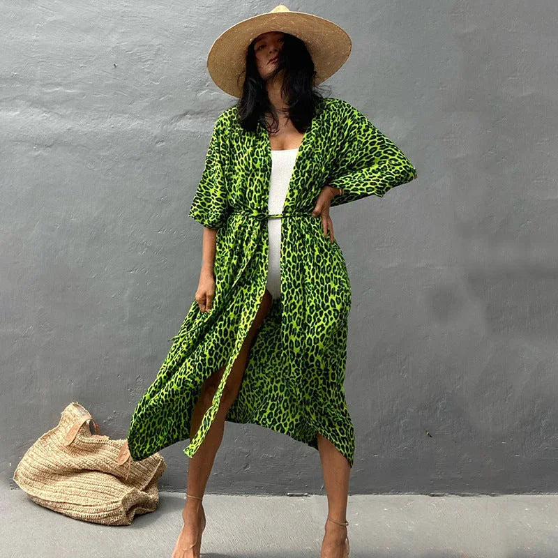 Polyester Ladies Sun Protection Resort Beach Dress Cover Up - VAleG