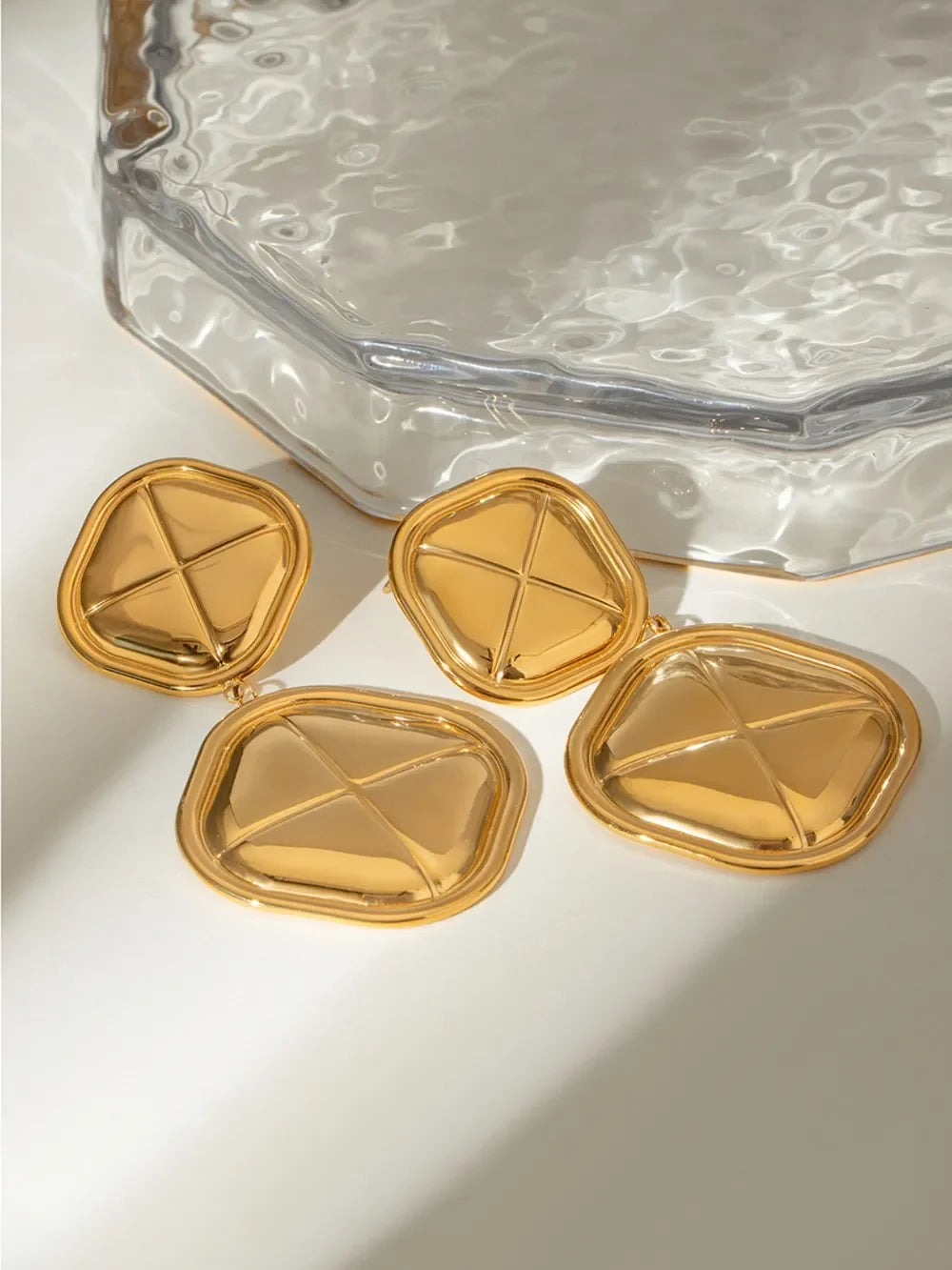 18K Gold-Plated Stainless Steel Square Earrings - VAleG