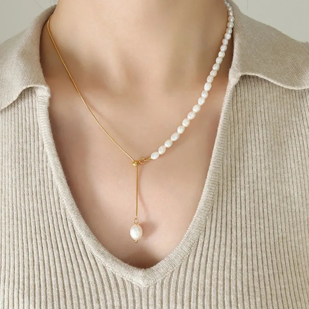 18K Gold-Plated Pearl Necklace - VAleG