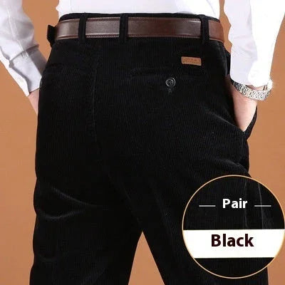 Thick Stripe Casual Pants Corduroy Double Pleated High Waist Loose - VAleG