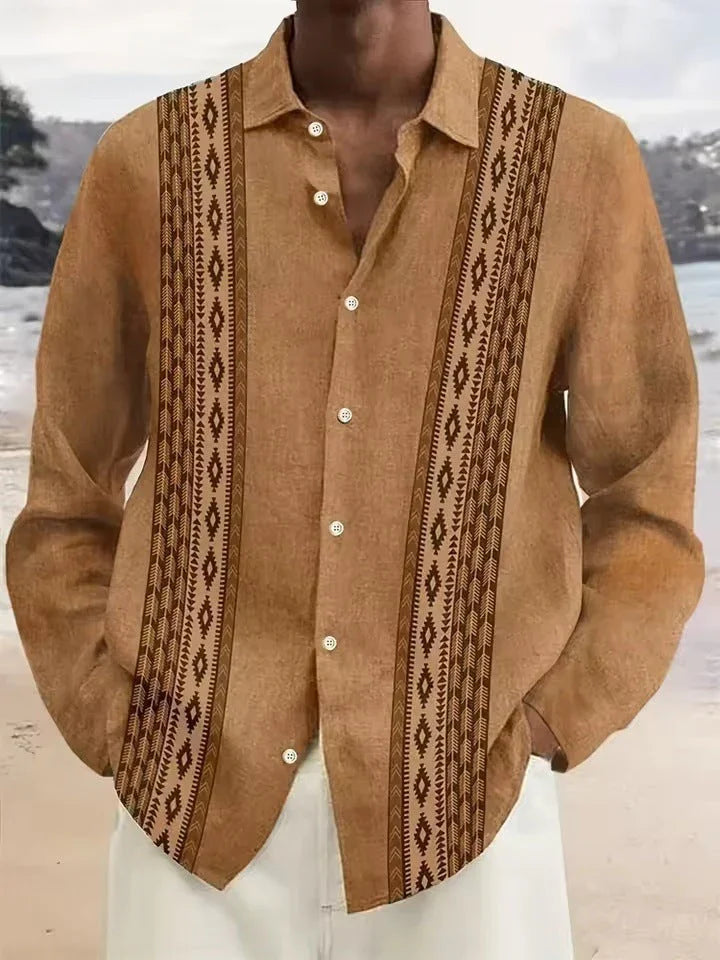 Men's Long Sleeve Shirt Palm Tree And Striped Printed Shirt Everyday Fashion Men's Casual Shirt - VAleG