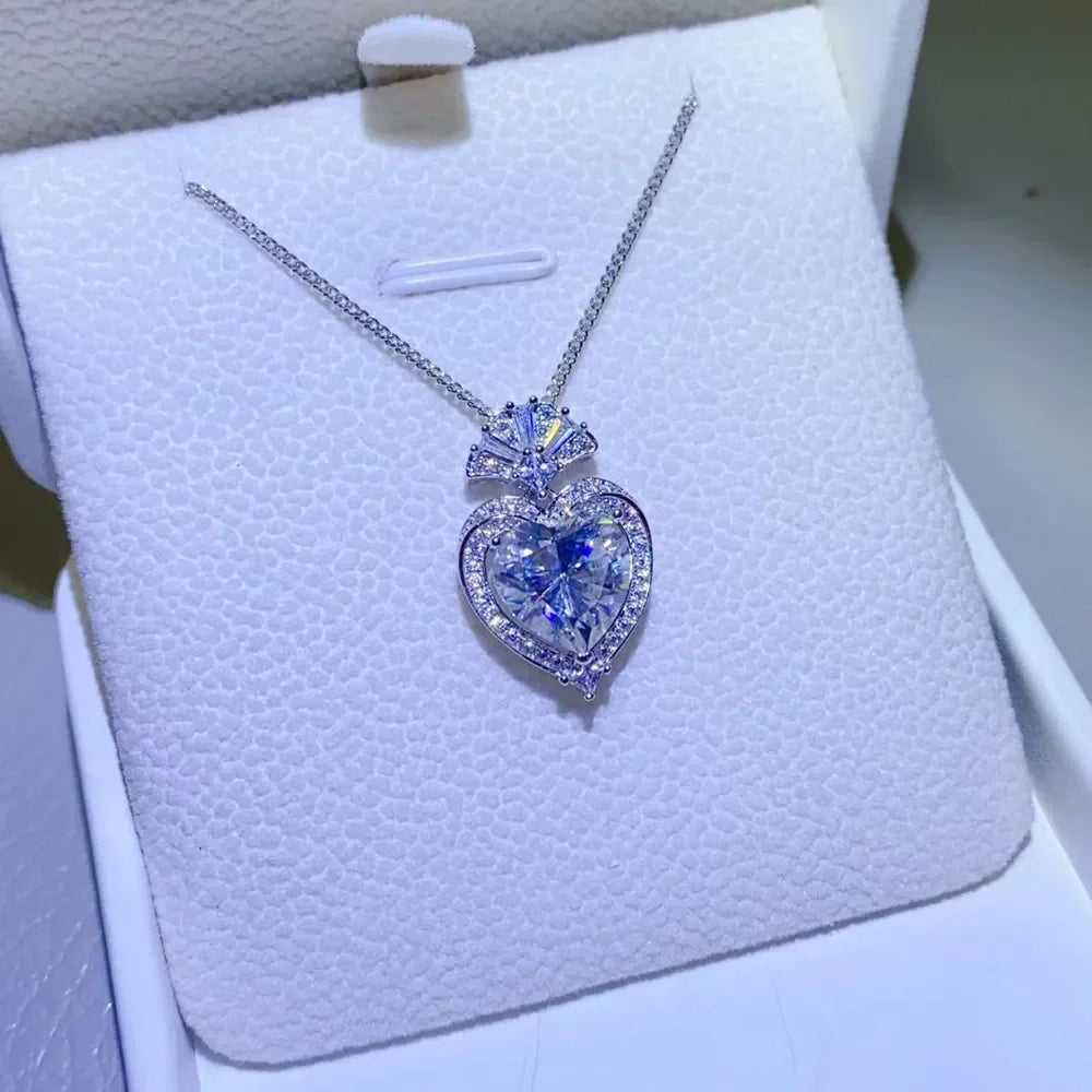 3 Carat Moissanite 925 Sterling Silver Heart Pendant Necklace - VAleG