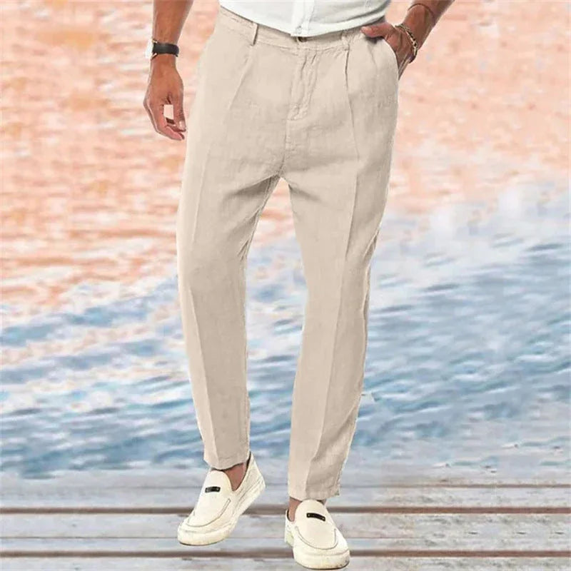Linen Pants Straight Pure Color Comfort Outdoor Leisure - VAleG
