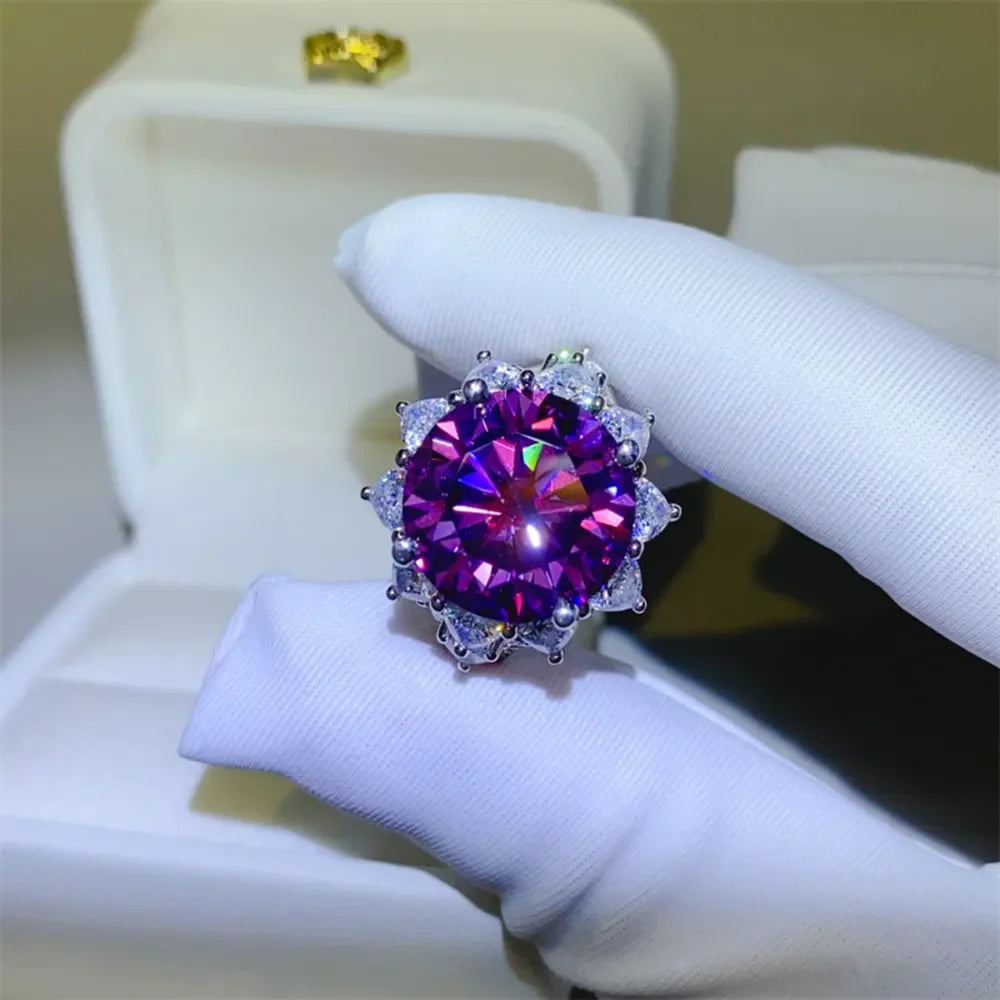 10 Carat Moissanite 925 Sterling Silver Flower Shape Ring - VAleG