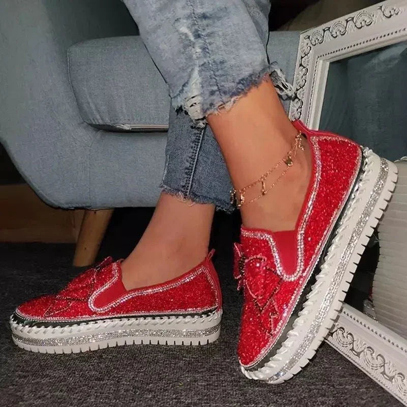Plus Size Rhinestone Platform Loafers Women - VAleG
