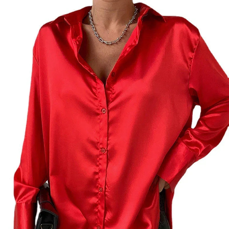 Autumn Cotton Long Sleeve Solid Color Polo Collar Single-breasted Shirt - VAleG