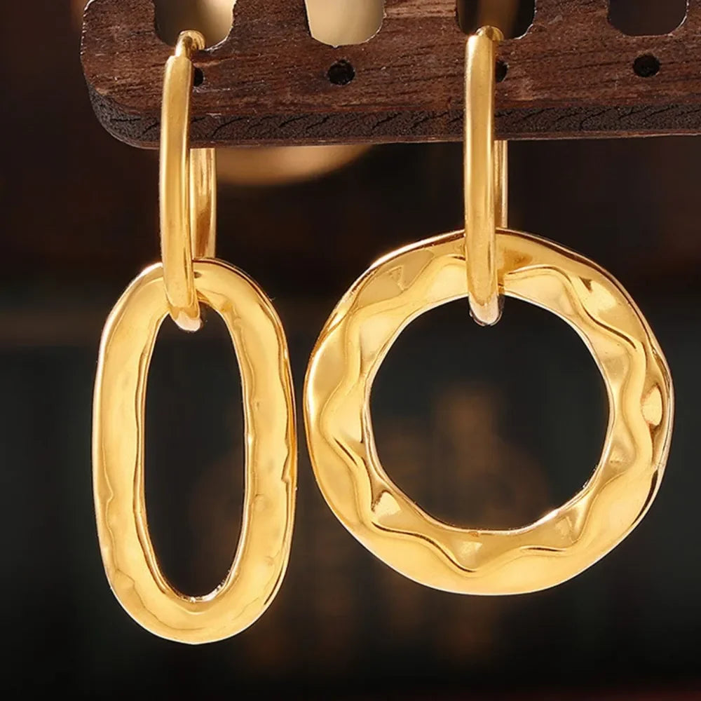 18K Gold-Plated Titanium Steel Annulus Earrings - VAleG