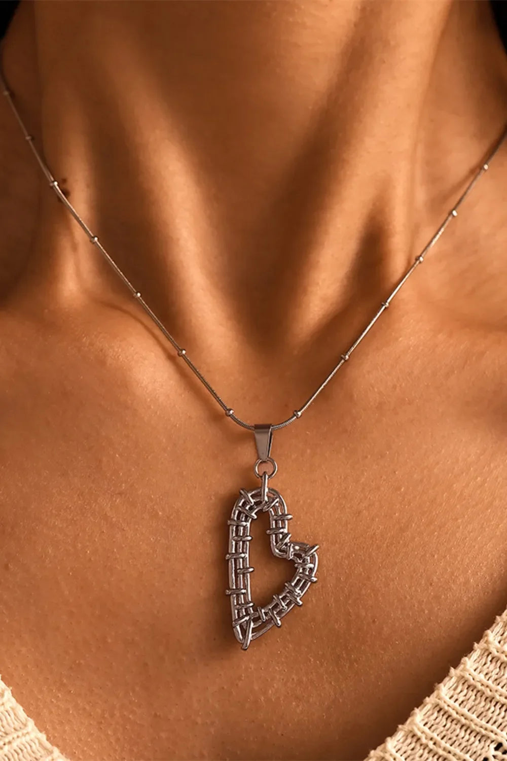Stainless Steel Heart Earrings and Necklace Set - VAleG
