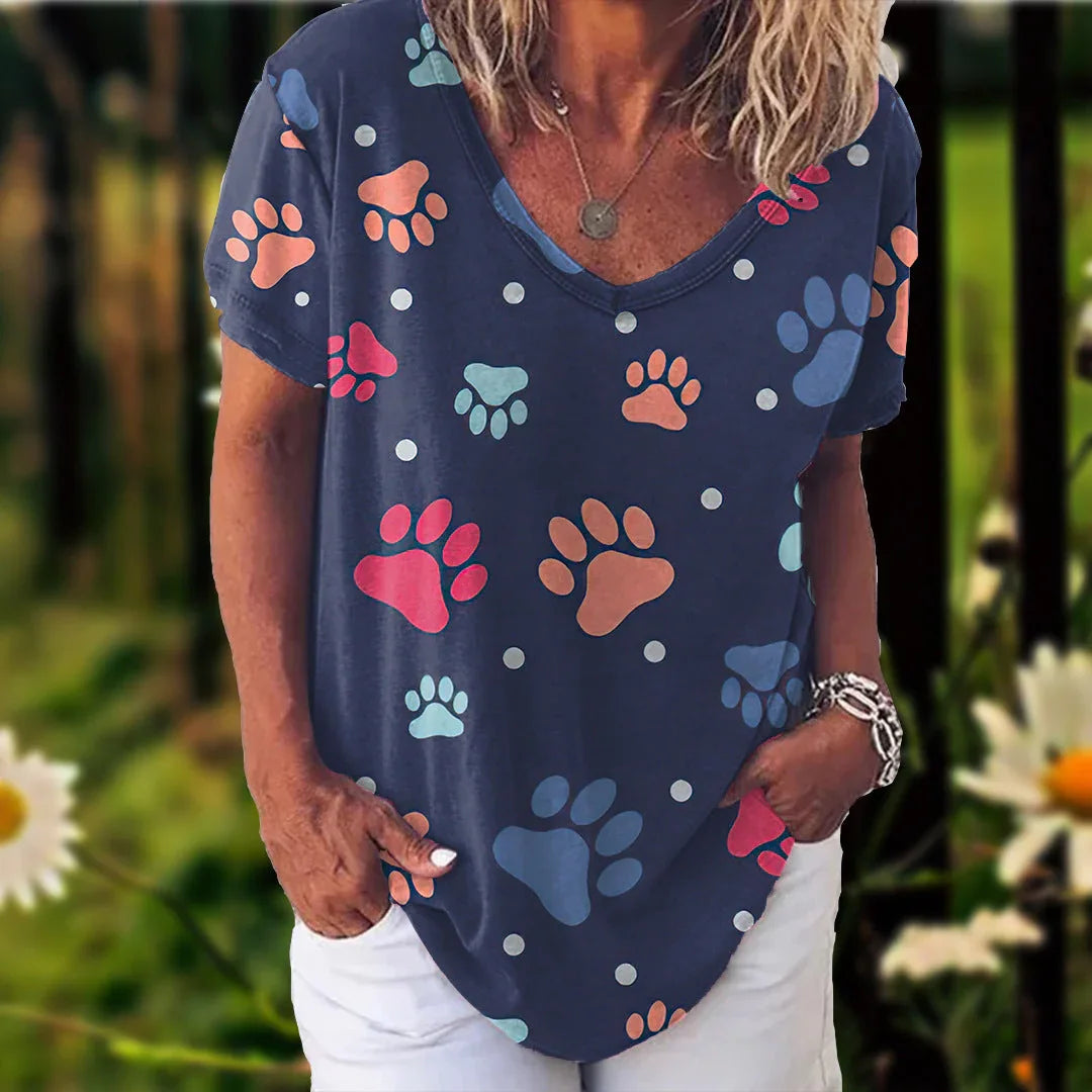 3D Printed Short Sleeve T-shirt Women's Casual Half V-neck T-shirt - VAleG
