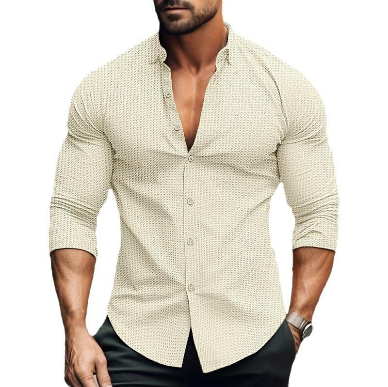 European And American Men's Solid Color Long-sleeved Shirt - VAleG
