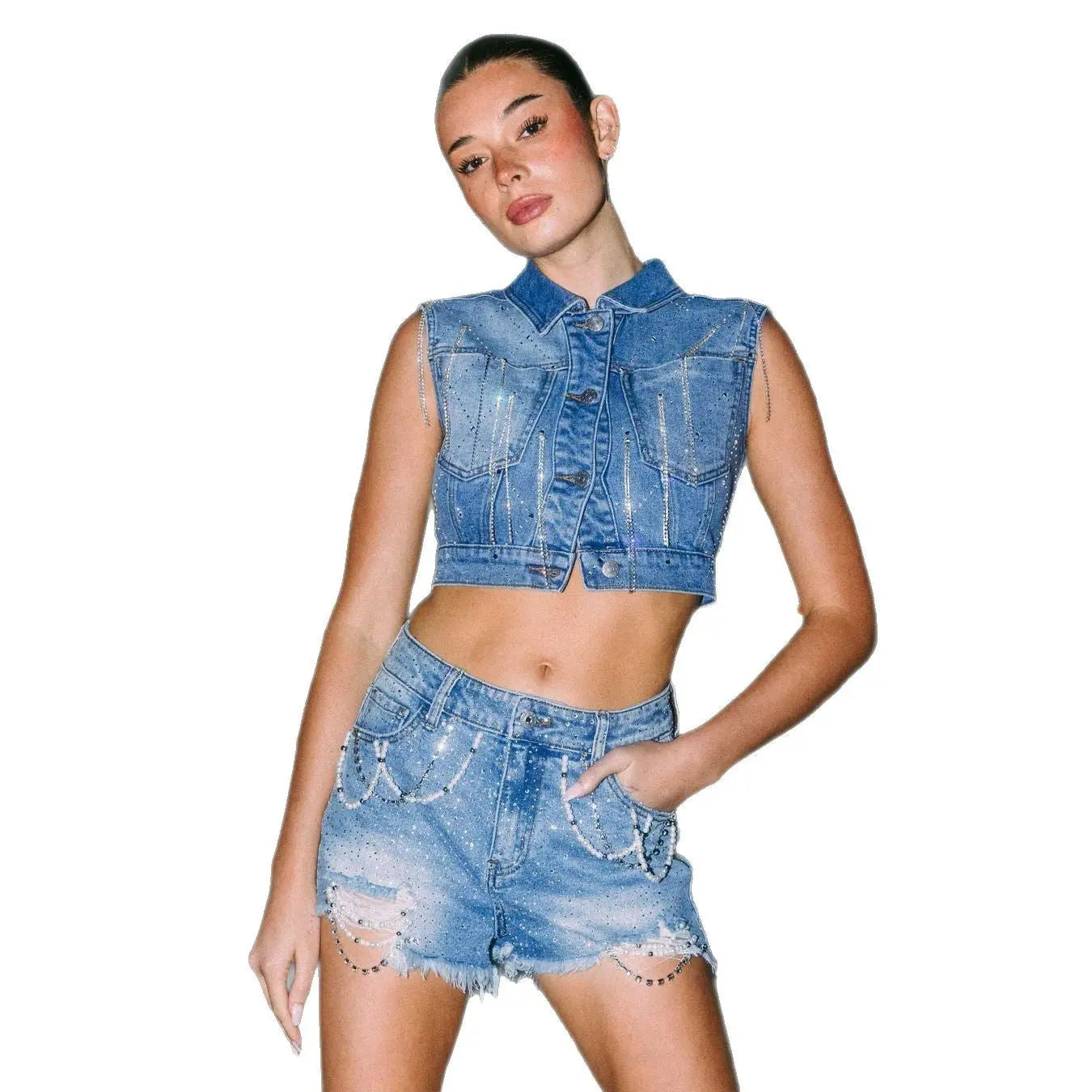 Jeans con strass a vita bassa VAleG