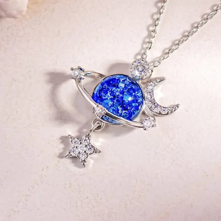 Starry Sky Inlaid Zircon Moon Star Necklace - VAleG