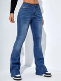 Women's Slim-fit Jeans Pants With Flared Design Fashion Casual High Waist Stretch Trousers - VAleG