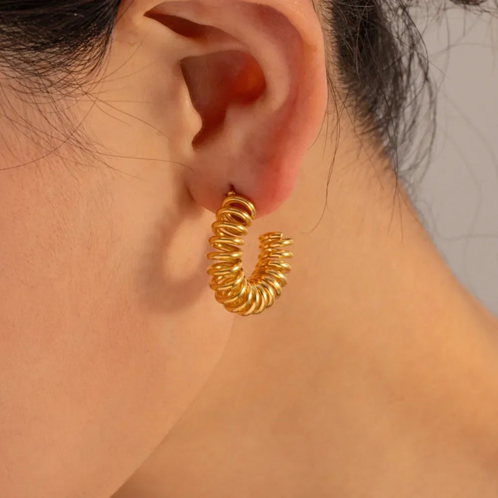 18K Gold-Plated Stainless Steel C-Hoop Earrings - VAleG