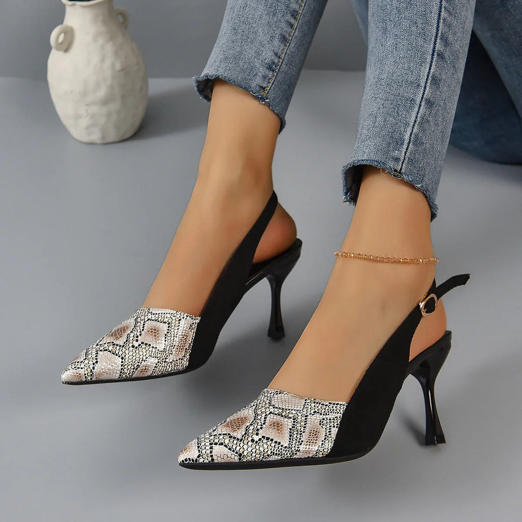 Snake Skin Pattern Face High-heeled Fashion Sandals Female - VAleG