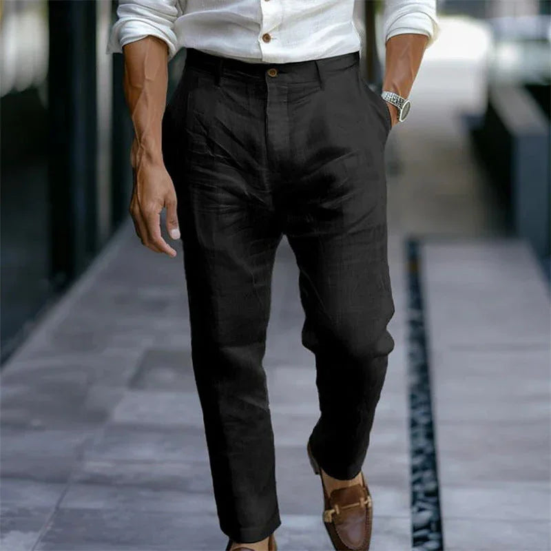 Men's Youth Linen Solid Color Outdoor Breathable Casual Pants - VAleG