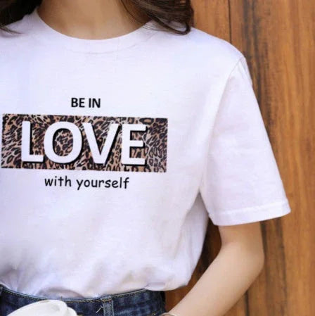 Leopard Print Love Lip Print Fashion Western Style Summer Ladies Print Short-sleeved T-shirt Top - VAleG