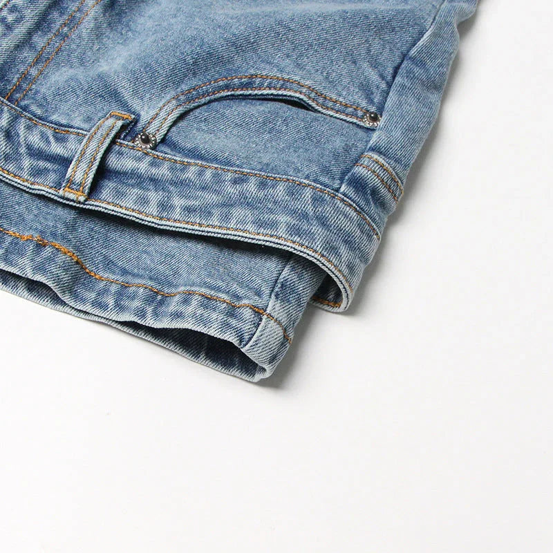 Short Irregular Solid Color Women's Denim High Street Skirt Pants - VAleG