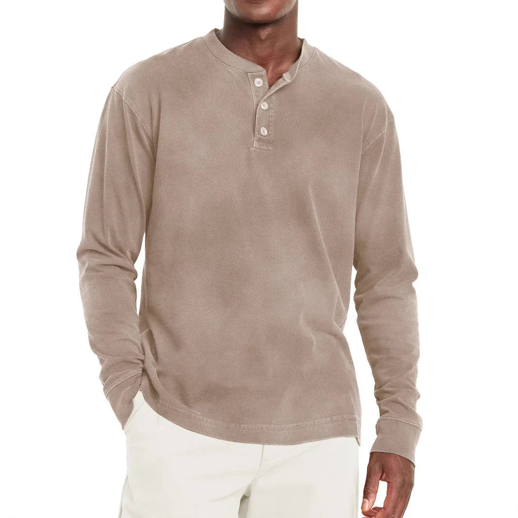 Digital Printing Two-color Henley Shirt 7-button Men's Casual Long Sleeve - VAleG