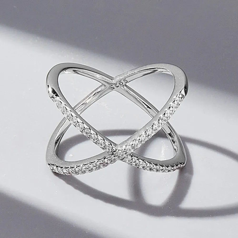 X Shape Inlaid Zircon 925 Sterling Silver Ring - VAleG
