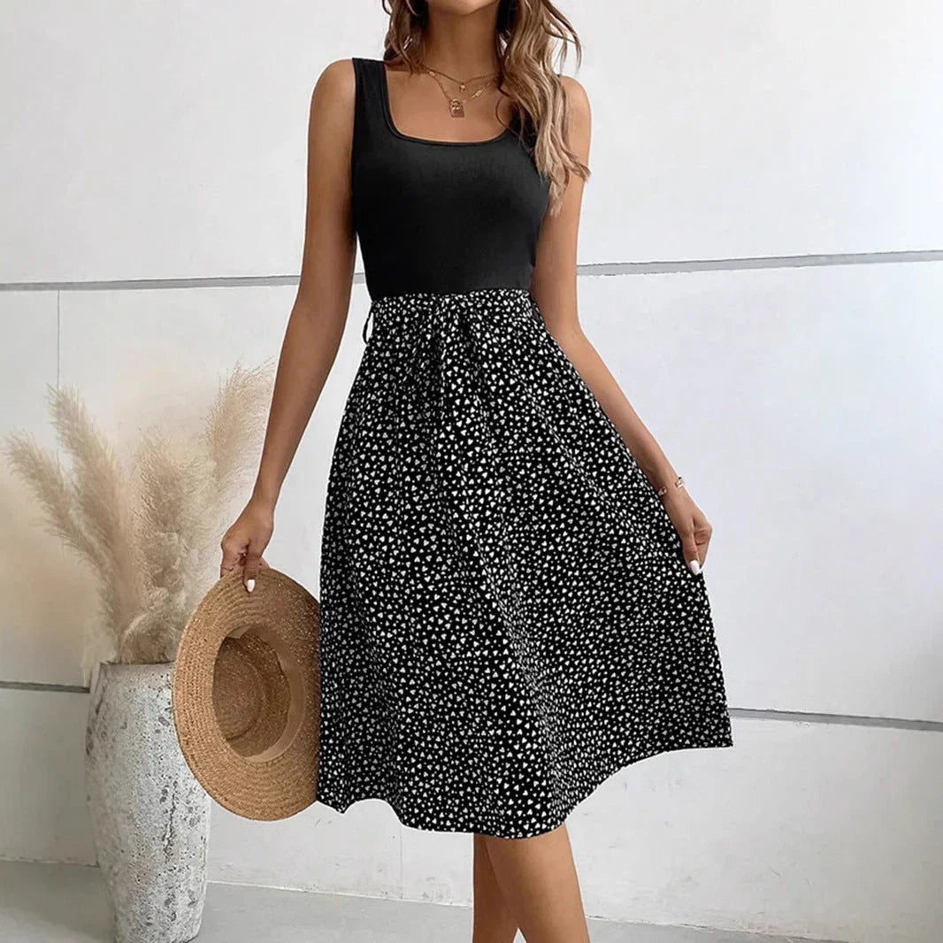 Elegant Contrast Color Sleeveless Dress - VAleG