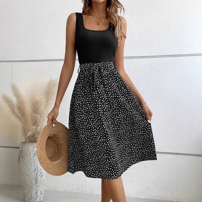 Elegant Contrast Color Sleeveless Dress - VAleG