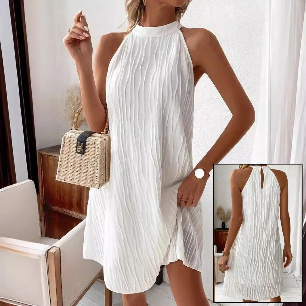 Fashion Dresses For Women Pure Color Halter Backless Dress - VAleG