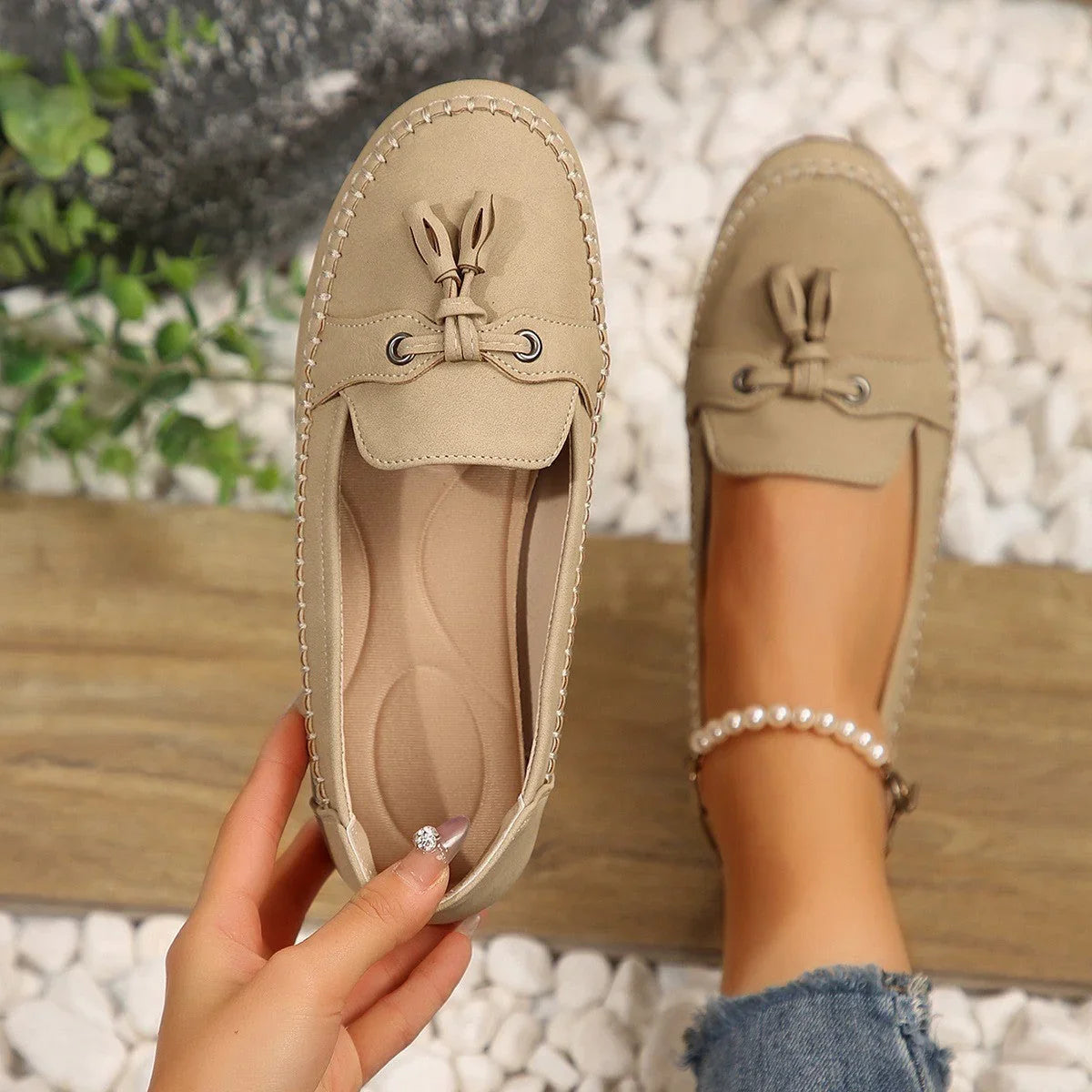 Women's Round Head Loafers Fashion Non-slip Soft Comfortable Flats Shoes - VAleG