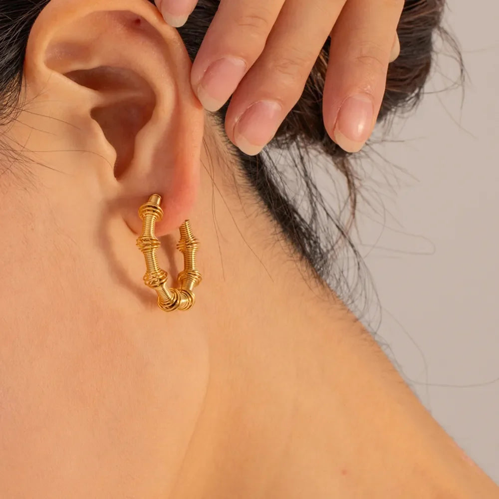 18K Gold-Plated Stainless Steel C-Hoop Earrings - VAleG