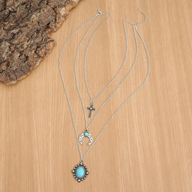 Artificial Turquoise Alloy Three-Layered Necklace - VAleG