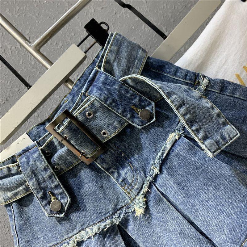 Retro Light Blue Sweet Girl Pleated Denim Skirt Small Slim A- Line Skirt - VAleG