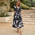 New V-neck Printed Short-sleeved Long Dress Summer Fashion Slim Seaside Vacation Beach Dresses For Women Clothing - VAleG