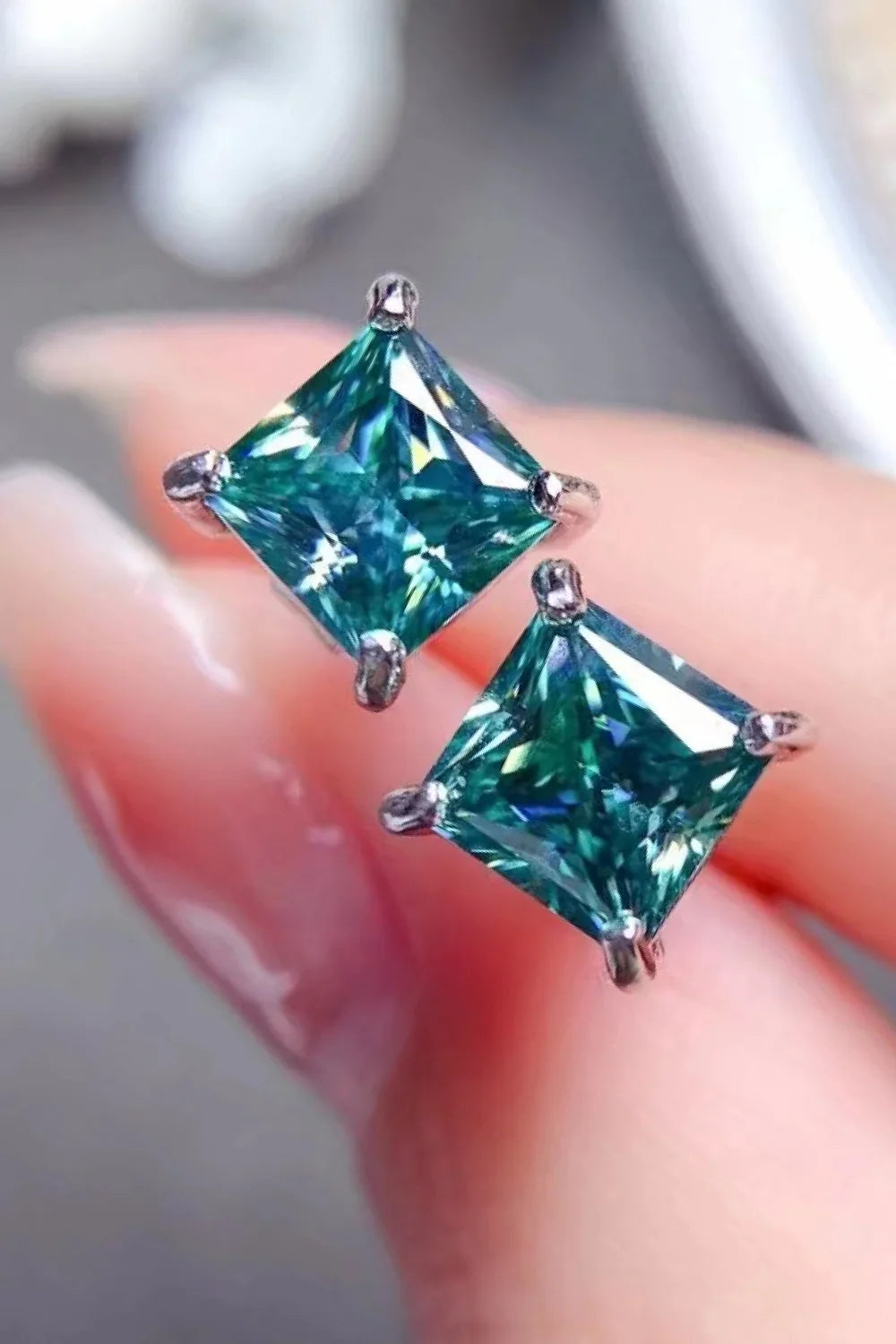 2 Carat Square Moissanite Four-Prong Earrings - VAleG